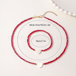 Bracelets extensibles en perles de verre et colliers de perles, véritables ensembles de bijoux plaqués or 18 carat pour femmes, rouge, 420mm