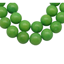 Abalorios de jade natural de mashan hebras, teñido, redondo, amarillo verdoso, 10mm, agujero: 1.2 mm, aproximamente 42 pcs / cadena, 16 pulgada