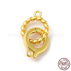 Chapado en rejilla 925 cierre plegable de plata de ley, anillo de giro, con 925 sello, real 18k chapado en oro, anillo de giro: 10x8x1.5 mm, agujero: 1 mm, anillo: 9.5x7.5x2 mm, agujero: 1 mm