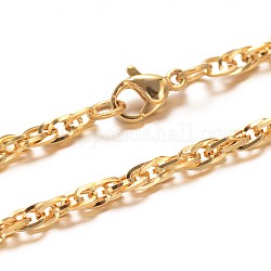 304 Stainless Steel Rope Chain Necklaces, with Lobster Clasps, Golden, 29.92 inch(76cm), 3mm