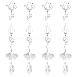 DICOSMETIC 16Pcs 4 Style Stainless Steel Leaf Pendants Leaves Branch Charms Small Hole Ginkgo Charms for DIY Crafting Bracelet Jewelry Making