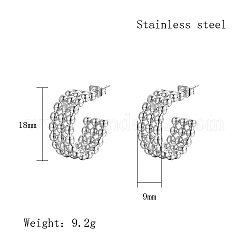 304 Stainless Steel Round Stud Earrings, Half Hoop Earrings, Stainless Steel Color, 18x9mm