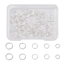 Kissitty 100Pcs 5 Style 925 Sterling Silver Open Jump Rings, Round Rings, Silver, 4~8x0.5~0.9mm, Inner Diameter: 2.5~6mm
