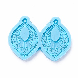 DIY Pendant Silicone Molds, for Earring Making, Resin Casting Molds, For UV Resin, Epoxy Resin Jewelry Making, Oval with Flower, Sky Blue, 44x61x6mm, Hole: 2mm, Inner Diameter: 38x27mm