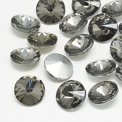 Cabujones de cristal con rhinestone, rhinestone del rivoli, espalda plateada, facetados, cono, diamante negro, 16x7.5~8mm