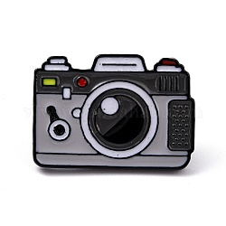 Alloy Enamel Brooches, Enamel Pin, with Clutches, Camera, Electrophoresis Black, Dark Gray, 19x26.5x9.5mm, Pin: 1.2mm