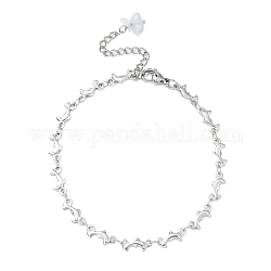 304 Stainless Steel Dolphin Link Chain Anklet, with Natural Aquamarine Chips Charms, Stainless Steel Color, 8-1/4 inch(21cm)