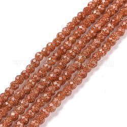 Chapelets de perles en goldstone synthétique, facette, ronde, 2x2mm, Trou: 0.5mm, Environ 192~193 pcs/chapelet, 14.96~15.04'' (38~38.2 cm)