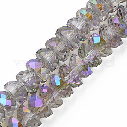 Chapelets de perles en verre transparent électrolytique, facette, demi-rond, violette, 9x5mm, Trou: 1.6mm, Environ 75 pcs/chapelet, 16.14 pouce (41 cm)
