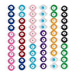 304 Verbindungsstecker aus Edelstahl, mit Emaille, flach rund mit bösen Blick, Mischfarbe, 12x8x4 mm, Bohrung: 1.4 mm, 10 Farben, 6 Stück / Farbe, 60 Stück / Karton