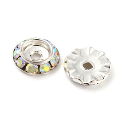 Ottone con perline di strass di cristallo ab, rotondo e piatto, platino, 11x3mm, Foro: 2 mm
