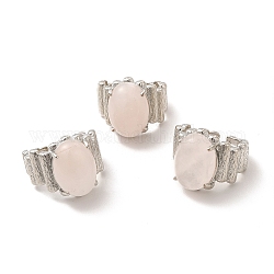 Anello a polsino aperto ovale in quarzo rosa naturale, gioielli in ottone platino per donna, diametro interno: 19mm