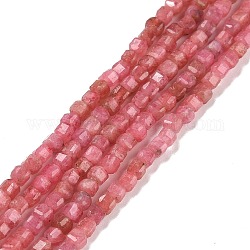 Chapelets de perles en rhodochrosite naturelle, facette, cube, 2.5x2.5x2.5mm, Trou: 0.5mm, Environ 186~188 pcs/chapelet, 15.16~15.35 pouce (38.5~39 cm)
