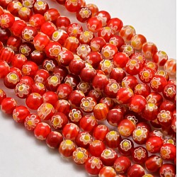 Chapelets de perles rondes de millefiori en verre, orange foncé, 7.6~8mm, Trou: 1mm, Environ 48 pcs/chapelet, 14.9 pouce