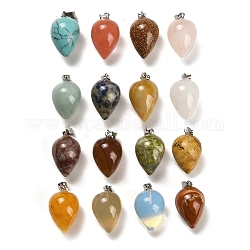 Natural & Synthetic Mixed Gemstone Pendants, with Platinum Plated Iron Snap on Bails, Teardrop, 24~25x15~16mm, Hole: 7x3.5mm