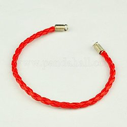 Braided PU Leather Cord Bracelet Making, with Iron Cord Tips, Nice for DIY Jewelry Making, Red, 165x3mm