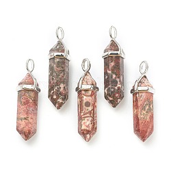 Natural Red Agate Pendants, with Platinum Tone Brass Findings, Bullet, 39.5x12x11.5mm, Hole: 4.5x2.8mm