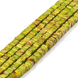 Natural Imperial Jasper Beads Strands, Dyed, Square, Yellow Green, 4~4.5x4~4.5x2mm, Hole: 0.5mm, about 194pcs/strand, 15.75''(40cm)