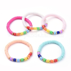 Bracciali elasticizzati fatti a mano in perle di argilla polimerica, con perline in lega di stile tibetano, colore misto, diametro interno: 2-1/4 pollice (5.6 cm)