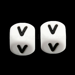 20 pz cubo bianco lettera perline di silicone 12x12x12mm dadi quadrati alfabeto perline con 2mm foro distanziatore lettera allentata perline per collana braccialetto creazione di gioielli, letter.v, 12mm, Foro: 2 mm