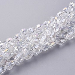 Glass Beads Strands, Faceted Teardrop, Clear AB, AB Color Plated, about 10mm wide, 15mm long, hole: 1.5mm, about 48pcs/strand, 27 inch
