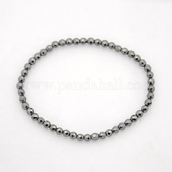 Bracelets élastiques hématite non-magnétiques, ronde à facettes, noir, 65mm, perles: 4 mm