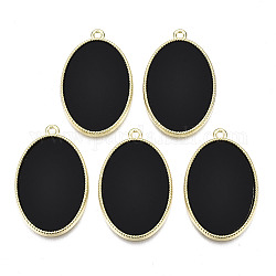 Acrylic Pendants, with Alloy Settings, Cadmium Free & Nickel Free & Lead Free, Oval, Black, 33x21x2mm, Hole: 1.8mm
