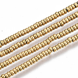 Electroplate Non-magnetic Synthetic Hematite Beads Strands, Flat Round, Real 18K Gold Plated, 2x1mm, Hole: 0.5mm, about 354~361pcs/strand, 15.75 inch~15.94 inch(40cm~40.5cm)