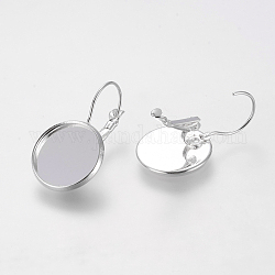 Accessoires dormeuses d'oreilles en laiton, sans nickel, couleur argentée, 30x18mm, Plateau: 16 mm