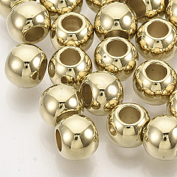 Ccb perline di plastica europee, perline con foro grande, per la creazione di gioielli fai da te, tondo, oro, 8x7.5mm, foro: 4mm, circa 2500pcs/500g