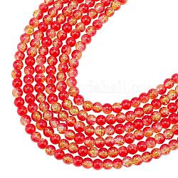 Fili di perle di vetro craquelé trasparenti bicolore, tondo, rosso, 8~8.5mm, Foro: 1 mm, circa 50~52pcs/filo, 14.9 pollice ~ 15.7 pollici (38~40 cm), 6Strand / scatola