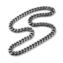 Chapado en iones (ip) 304 collar de cadena de eslabones cubanos de acero inoxidable, plata antigua, 23.46 pulgada (59.6 cm)
