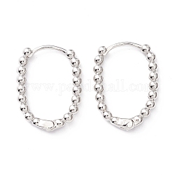 Овальные серьги-кольца Huggie с латунным покрытием и бусинами, шарнирные серьги для женщин, без кадмия и без свинца, Реальная платина, 22x17x2.5 мм, штифты : 0.7 мм