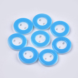 Bottoni di resina, 2-foro, rotondo e piatto, cielo blu profondo, 13x2mm, Foro: 1.8 mm, circa 1000pcs/scatola