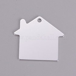 Colgantes de aluminio, estampar etiqueta en blanco, casa, plata, 35x38.5x1mm, agujero: 3 mm