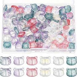 Nbeads 120pcs 6 couleurs perles de verre transparentes, pour la fabrication de bijoux, chat, couleur mixte, 12.5x14x6.5mm, Trou: 1mm, 20 pcs / couleur