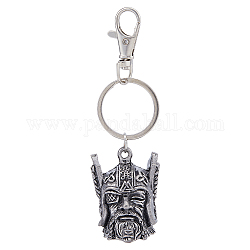 Porte-clés pendentif en alliage de zinc général borgne viking, avec fermoir en métal, argent antique, 11.5 cm
