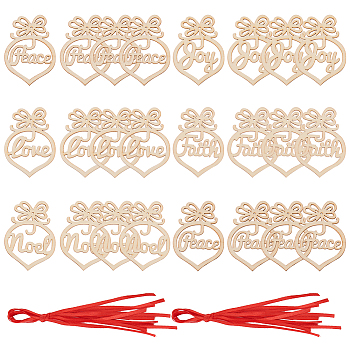 Gorgecraft 6 pièces en bois ornements de noël pendentif de noël évider ornements ruban rouge pour la décoration de fête de noël
