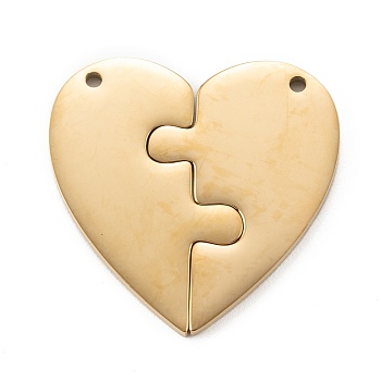 Stainless Steel Split Pendants, for Lovers, Heart with Heart, Golden, 30.5x30x2mm, Hole: 1.6mm