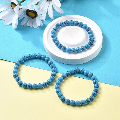 Bracciali elasticizzati in perle di diaspro turchese sintetico&nbsp;BJEW-K212-B-022-1