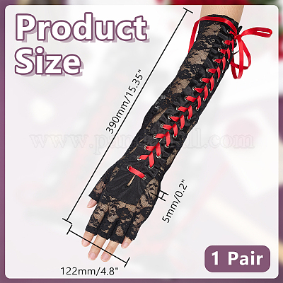 Lange Spitzenhandschuhe aus Polyester&nbsp;AJEW-WH0609-321-1