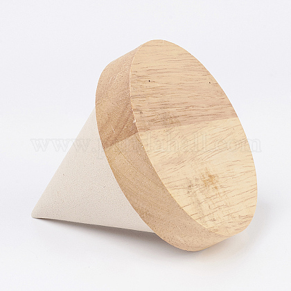 木製のネックレスディスプレイ  フェイクスエードと  円錐形のディスプレイスタンド  桃パフ  8.7x9.3cm NDIS-E020-05A-1