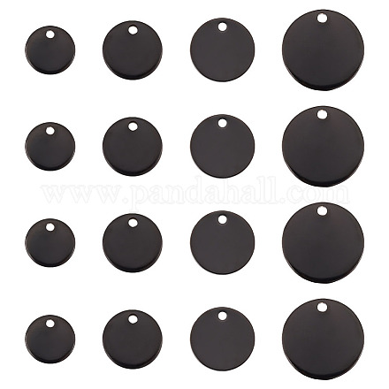 Dicosmetic 40 pz 4 dimensioni piatto rotondo vuoto stampaggio tag pendenti in metallo nero pendenti con disco da 8/10/12/15 mm pendenti con tag parola personalizzata per creazione di gioielli artigianali EJEW-DC0001-27-1