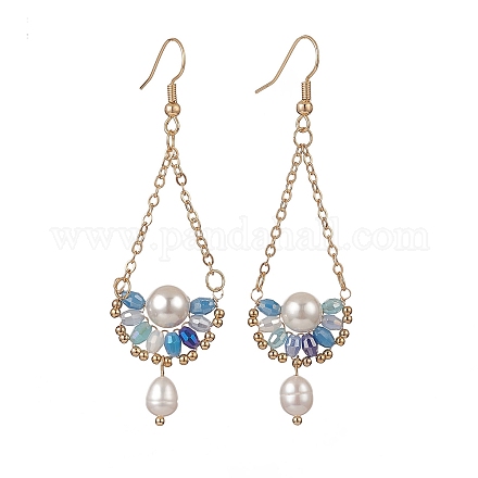 Boucles d'oreilles en perles naturelles et gouttes de verre avec fleur EJEW-TA00222-01-1