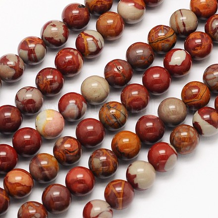 Natural Red Picture Jasper Round Beads Strands G-N0166-02-12mm-1