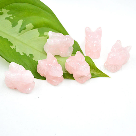 Décorations d'affichage de figurines de lapin en quartz rose naturel G-PW0007-024A-1