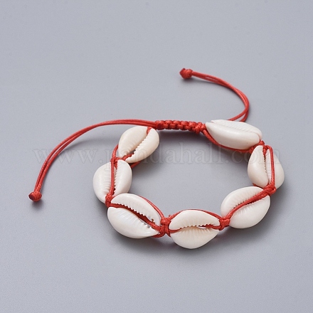 Natural Cowrie Shell Braided Beads Bracelets BJEW-JB05057-02-1