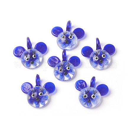 手作りランプワークペンダント  内側の花のスタイル  マウス  ブルー  サイズ：幅さ約45mm  長さ45mm LAMP-C1123-2-1