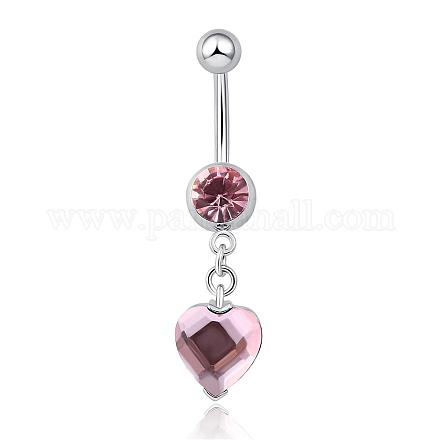 Piercing Jewelry Real Platinum Plated Brass Rhinestone Heart Navel Ring Belly Rings AJEW-EE0001-39A-1