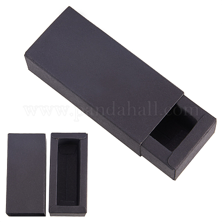 クラフト紙の折りたたみボックス  引き出しボックス  長方形  ブラック  15x20cm  完成品：18x7x6cm CON-WH0010-01L-D-1